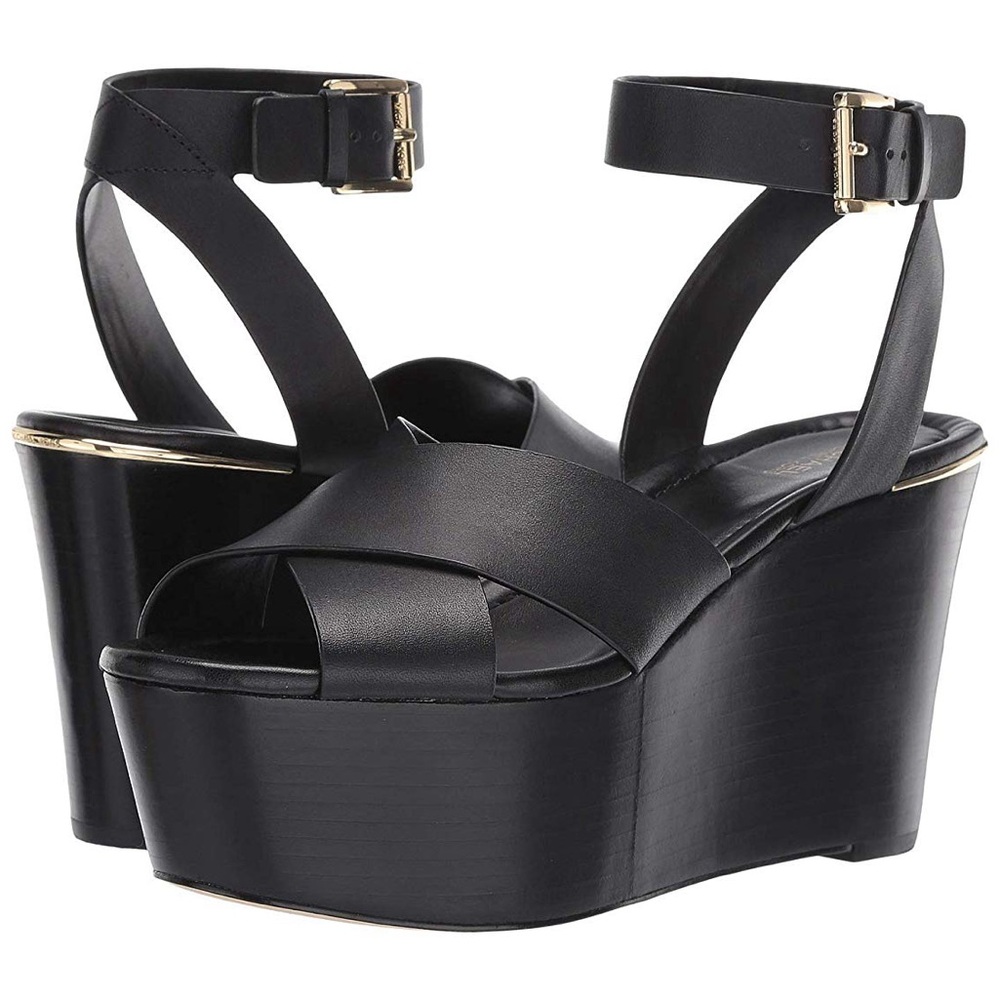 Michael Kors Black Platform Abbott Leather Sandals